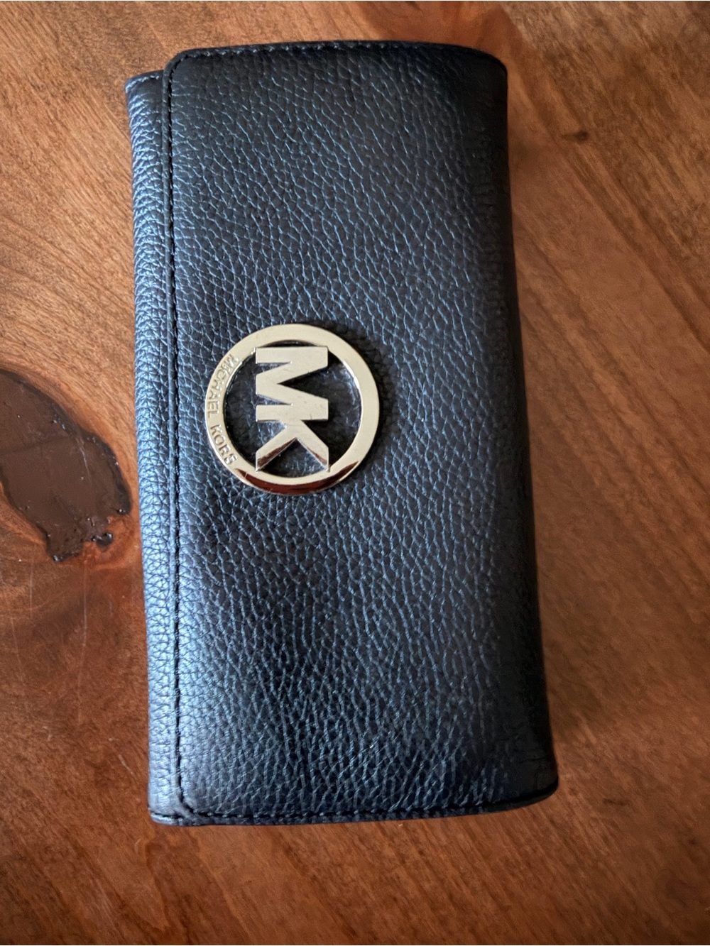 Michael Kors Black Leather Key & Card Holder with Gold MK Emblem